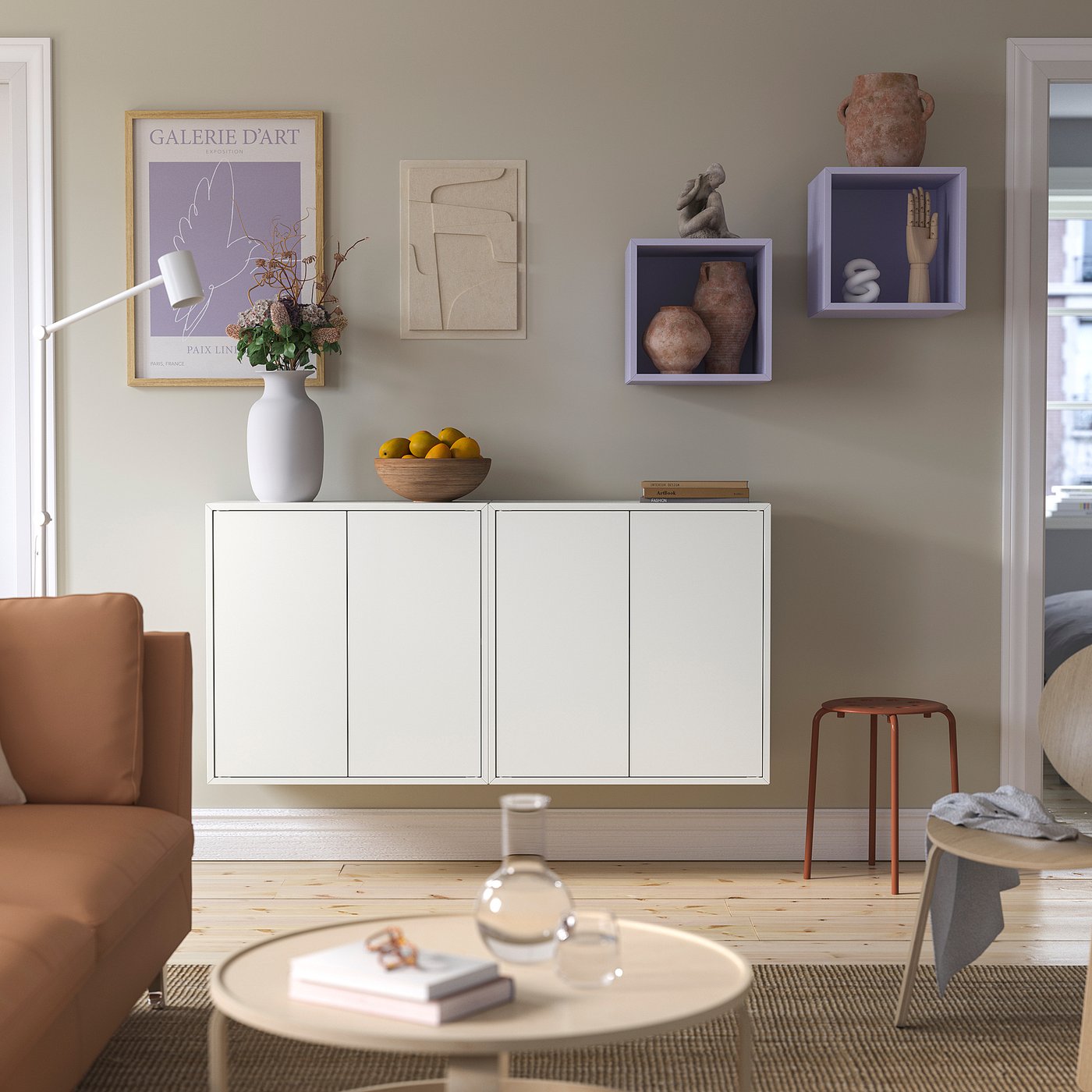 EKET wall-mounted cabinet combination, white/pale lilac, 175x35x70 cm