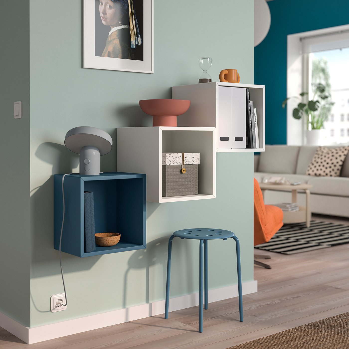 EKET wall-mounted cabinet combination, dark grey-blue/white, 105x35x70 cm