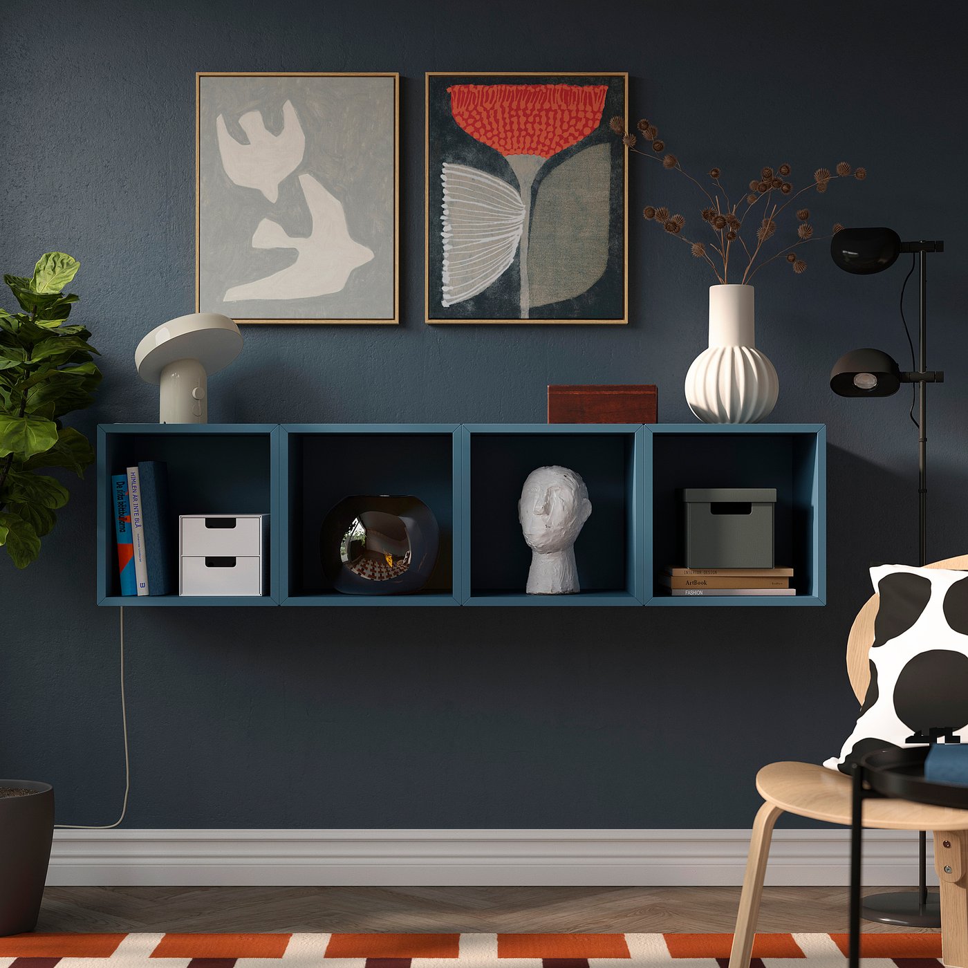 EKET wall-mounted storage combination, dark grey-blue, 140x35x35 cm