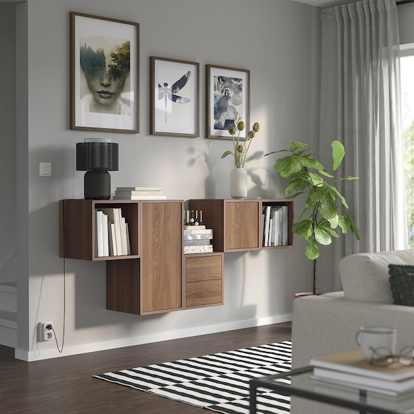 EKET - Wall-mounted cabinet combination, with 2 drawers/walnut effect, 175x35x70 cm