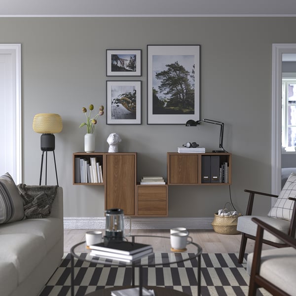 EKET - EKET Wall-mounted cabinet combination, with 2 drawers/walnut effect, 175x35x70 cm
