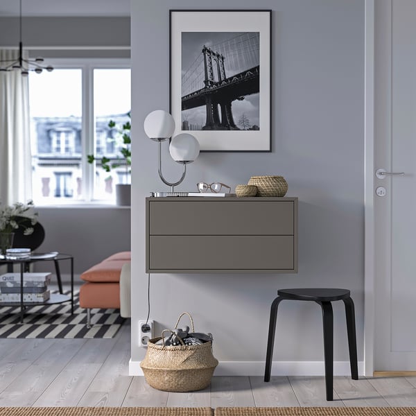 EKET - Wall-mounted storage combination, with 2 drawers/dark grey, 70x35x35 cm