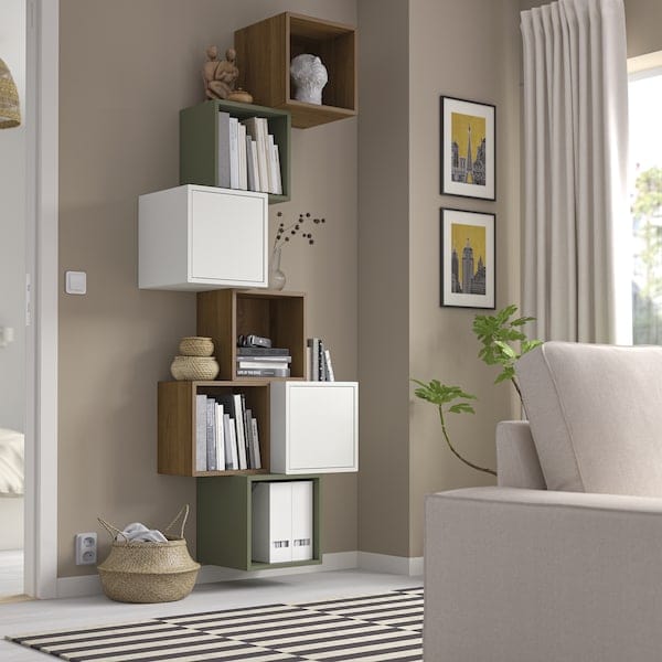Ikea EKET - Wall-mounted cabinet combination, walnut effect/white grey-green, 80x35x210 cm
