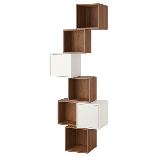 EKET wall-mounted cabinet combination, walnut effect/white, 80x35x210 cm
