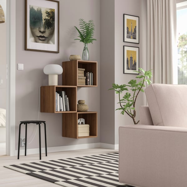 EKET wall-mounted cabinet combination, walnut effect, 70x25x105 cm