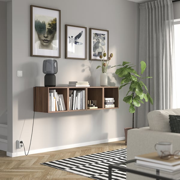 EKET wall-mounted storage combination, walnut effect, 140x35x35 cm