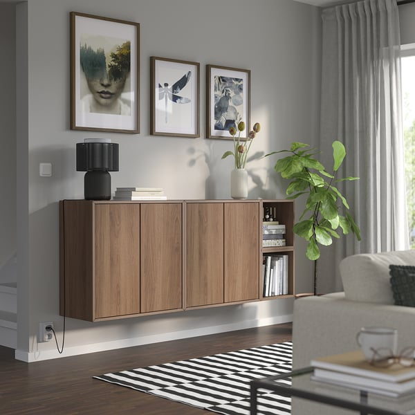 EKET wall-mounted cabinet combination, walnut effect, 175x35x70 cm