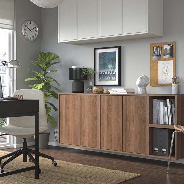 EKET wall-mounted cabinet combination, walnut effect, 175x35x70 cm
