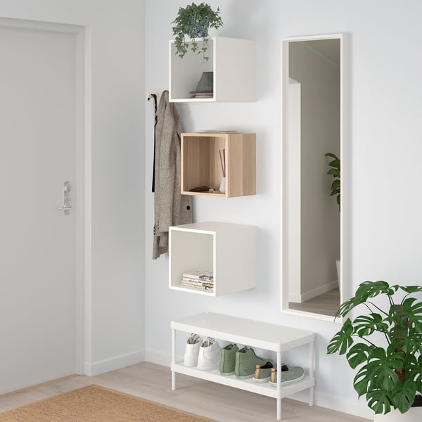 EKET wall-mounted cabinet combination, white stained oak effect/white, 105x35x70 cm