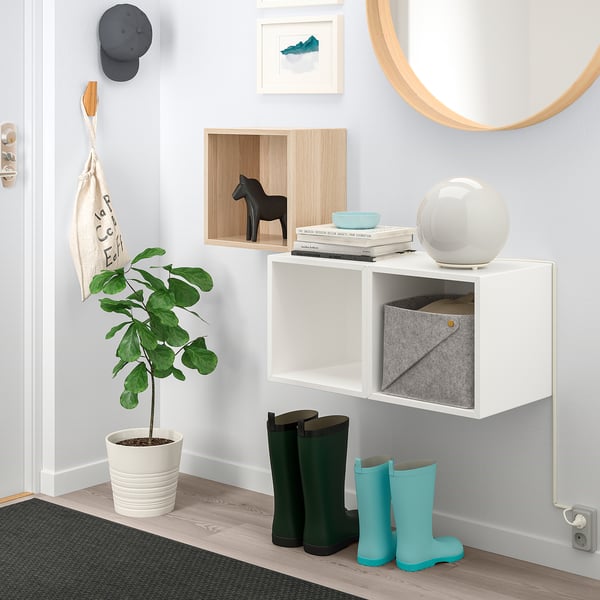 EKET wall-mounted cabinet combination, white stained oak effect/white, 105x35x70 cm