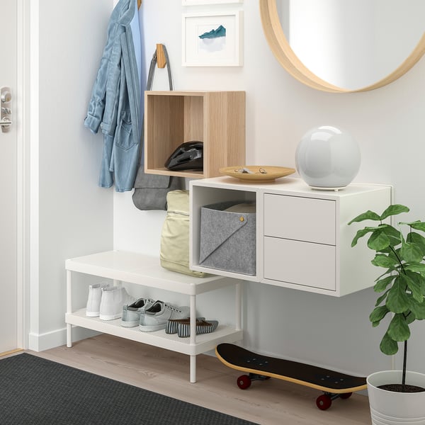 EKET wall-mounted storage combination, white stained oak effect/white, 105x35x70 cm