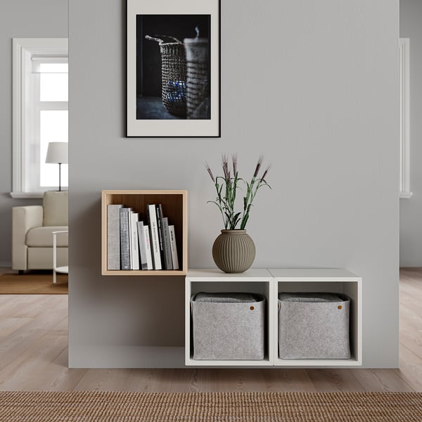 EKET wall-mounted cabinet combination, white stained oak effect/white, 105x35x70 cm