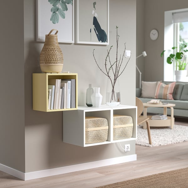 EKET - Wall-mounted cabinet combination, pale yellow/white, 105x35x70 cm