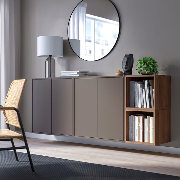 EKET wall-mounted cabinet combination, dark grey/walnut effect, 175x35x70 cm