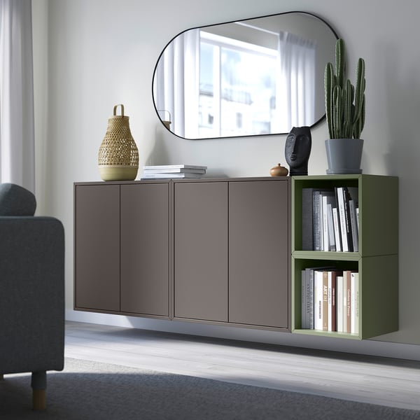 EKET - Wall-mounted cabinet combination, dark grey/grey-green, 175x35x70 cm