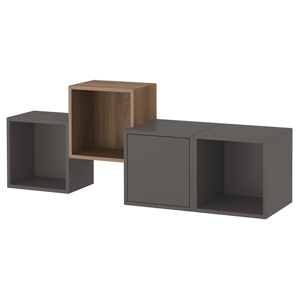 EKET - Wall-mounted cabinet combination, dark grey/walnut, 140x35x53 cm