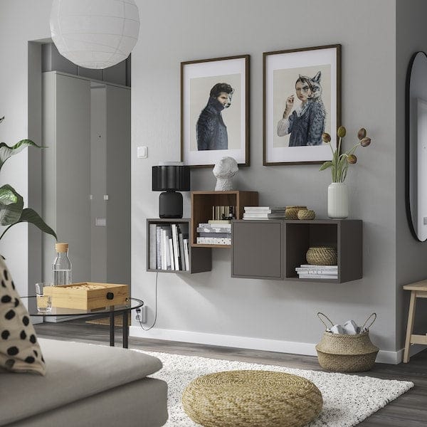 Ikea EKET - Wall-mounted cabinet combination, dark grey/walnut, 140x35x53 cm