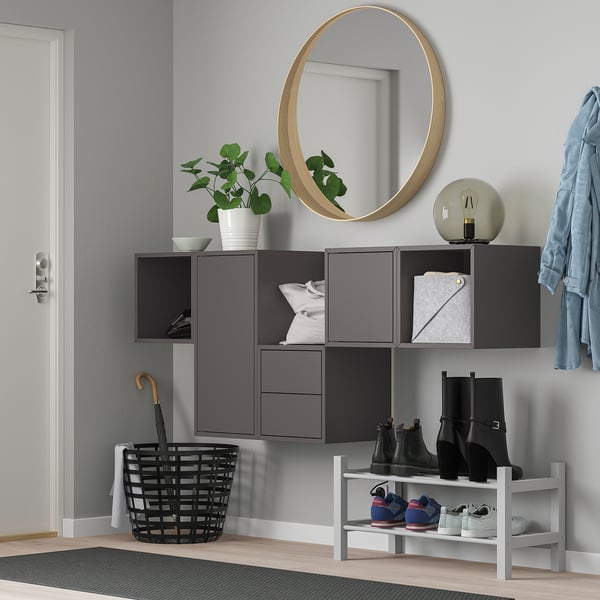 EKET - Wall-mounted cabinet combination, dark grey, 175x35x70 cm