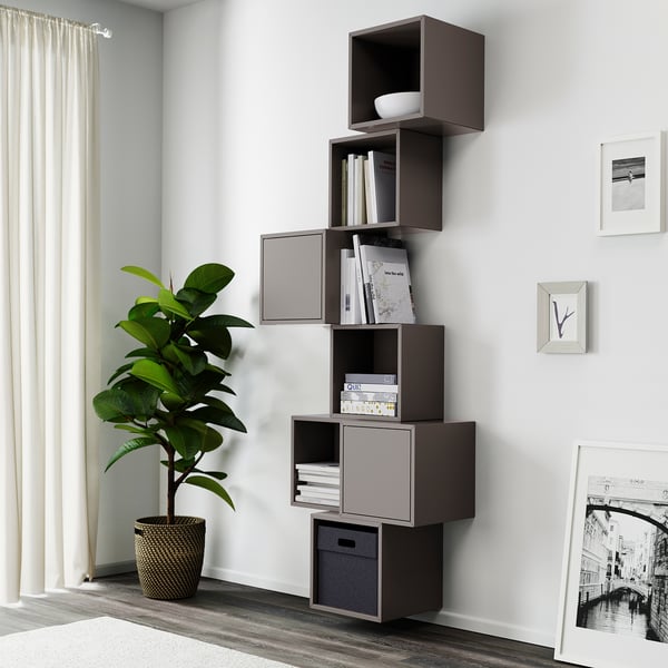 EKET - Wall-mounted cabinet combination, dark grey, 80x35x210 cm