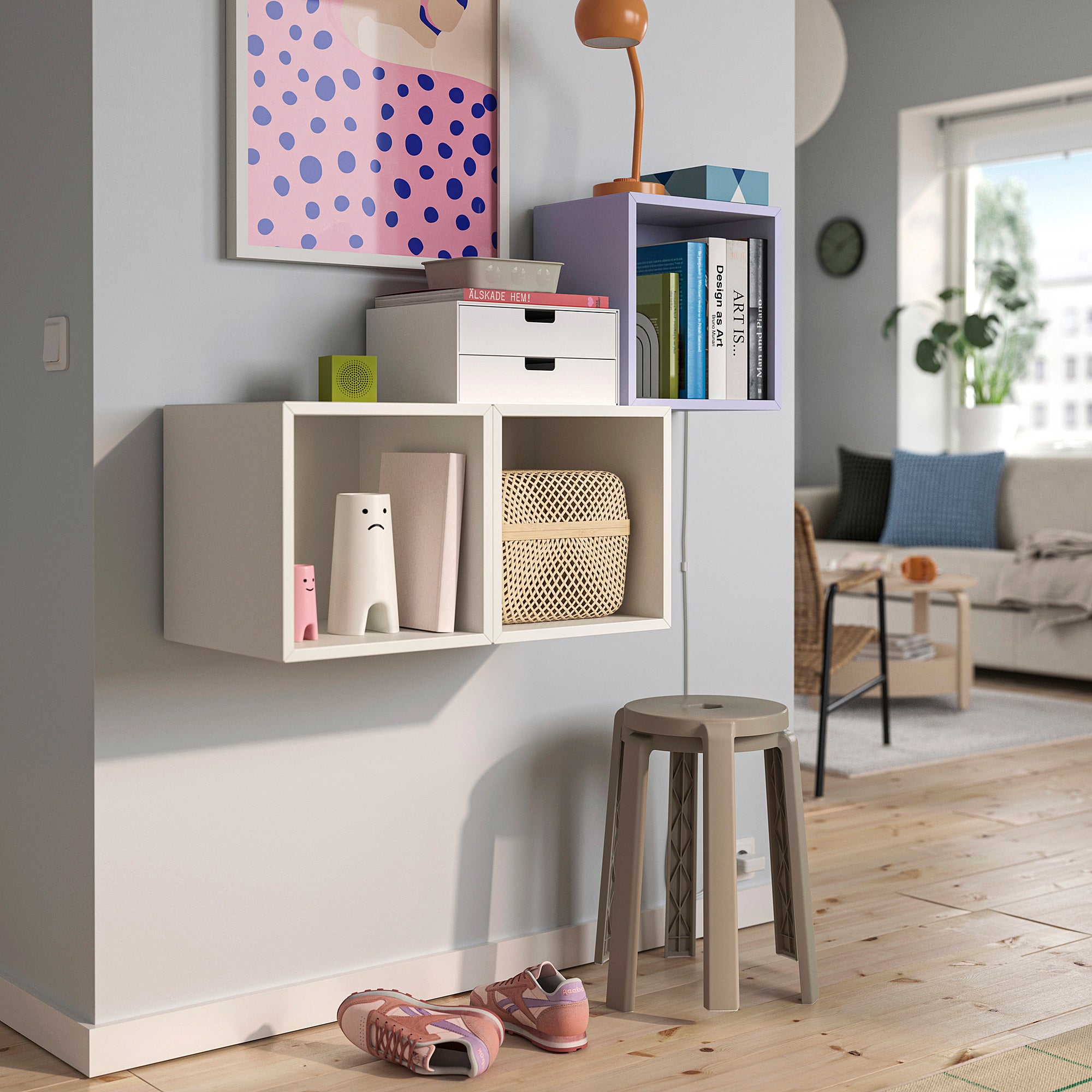 EKET wall-mounted cabinet combination, pale lilac/white, 105x35x70 cm