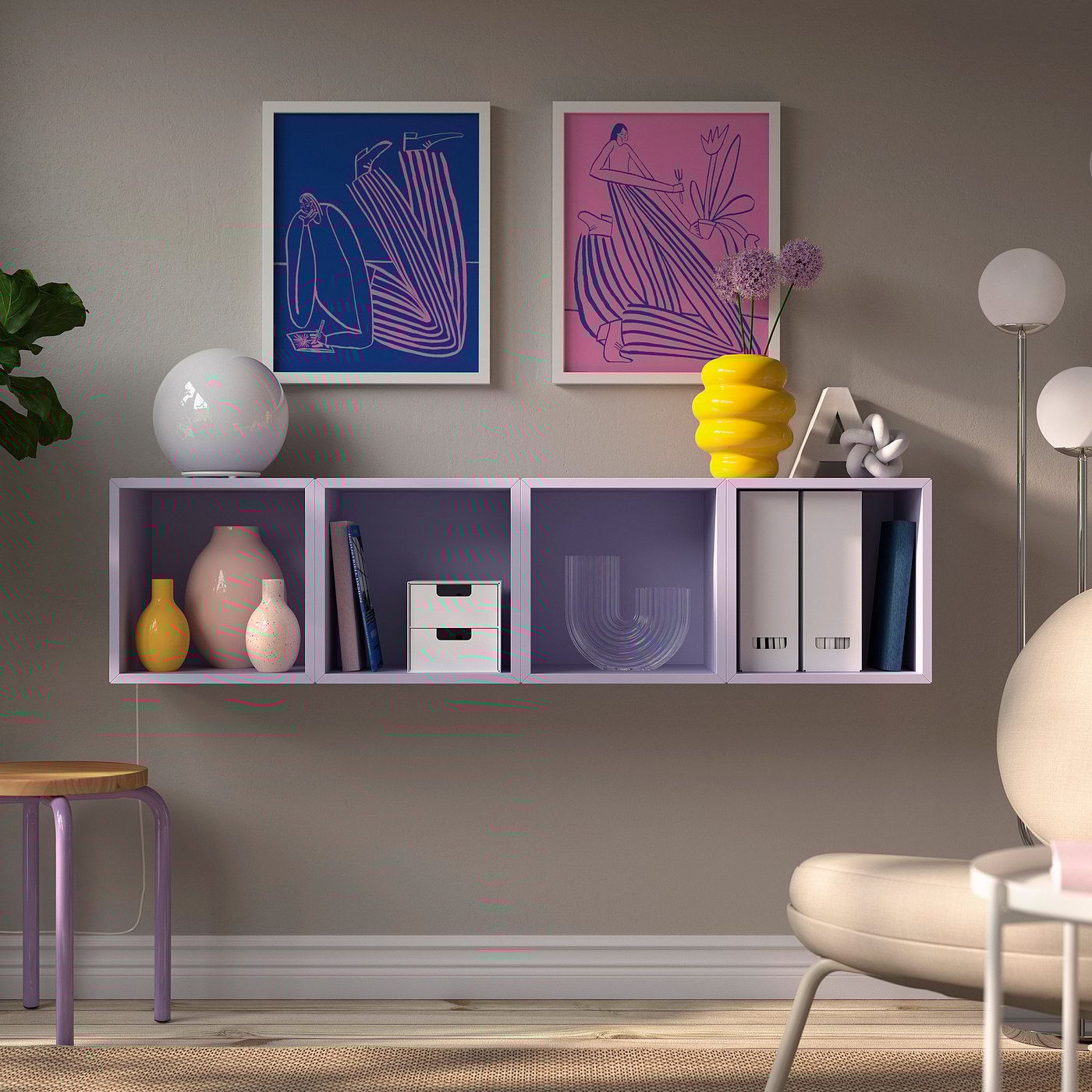 EKET wall-mounted storage combination, pale lilac, 140x35x35 cm