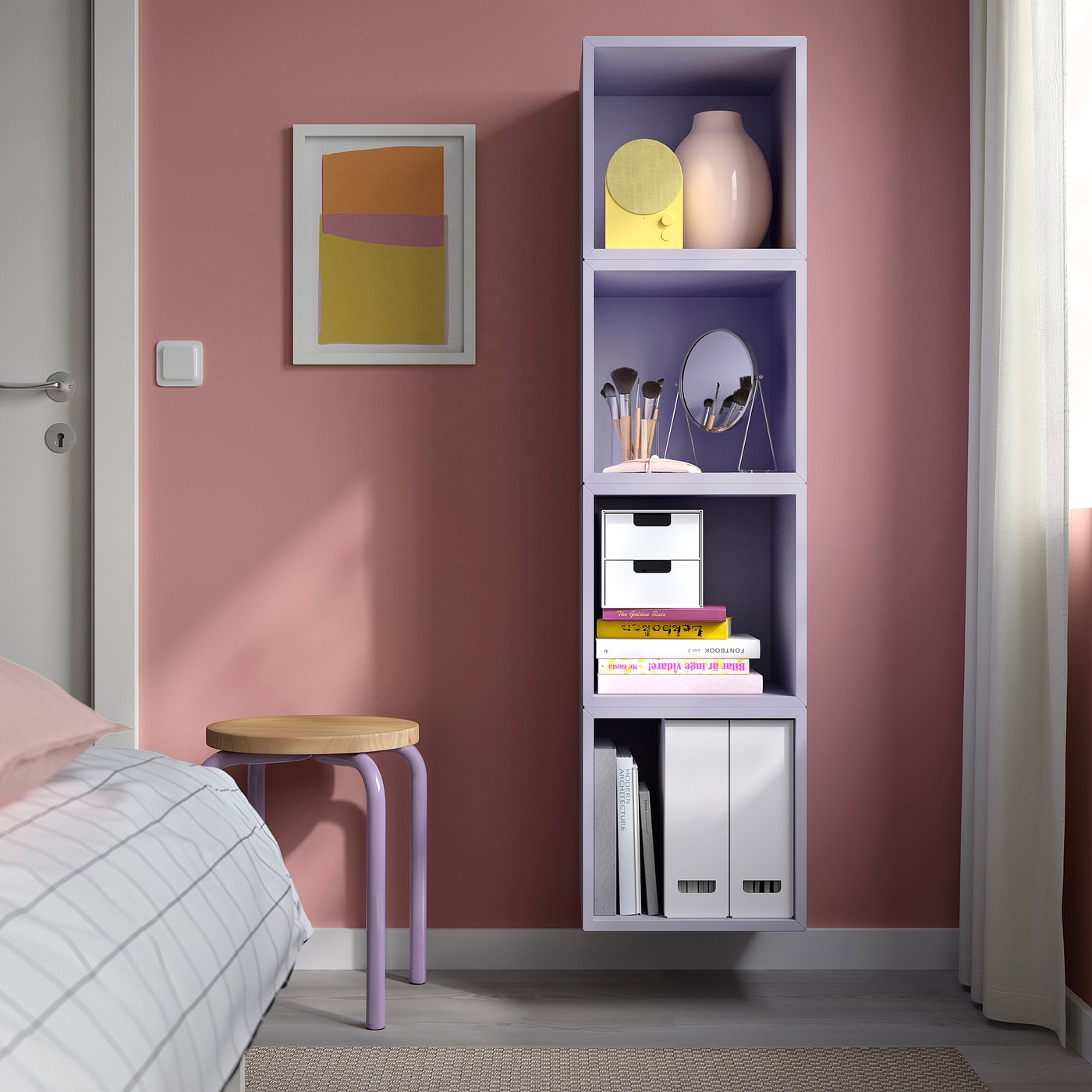 EKET wall-mounted storage combination, pale lilac, 140x35x35 cm