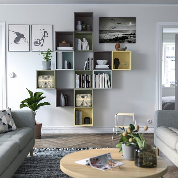 EKET - EKET Wall-mounted cabinet combination, multicolour/dark grey, 175x35x210 cm
