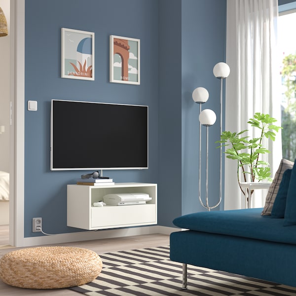 EKET wall mounted media shelf w rail, white, 70x35x35 cm