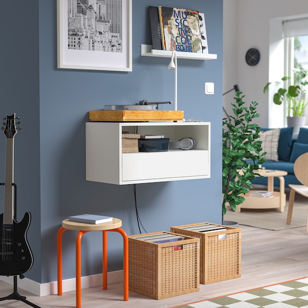 EKET wall mounted media shelf w rail, white, 70x35x35 cm