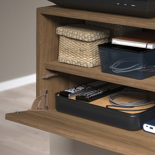 EKET wall mounted media shelf w rail, brown/walnut effect, 70x35x35 cm