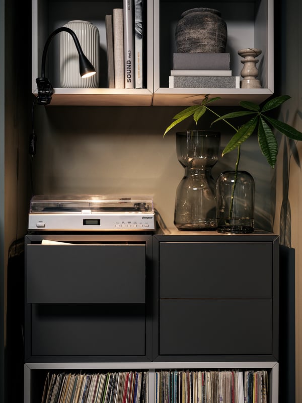 EKET - Wall cabinet with 2 drawers, dark grey, 35x35x35 cm