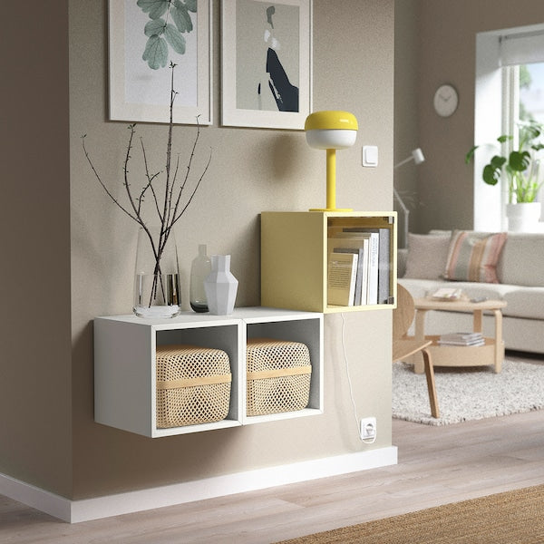 EKET - Wall cabinet with glass door, pale yellow, 35x35x35 cm