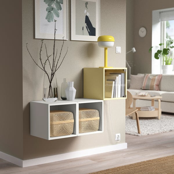 EKET wall cabinet with glass door, pale yellow, 35x35x35 cm
