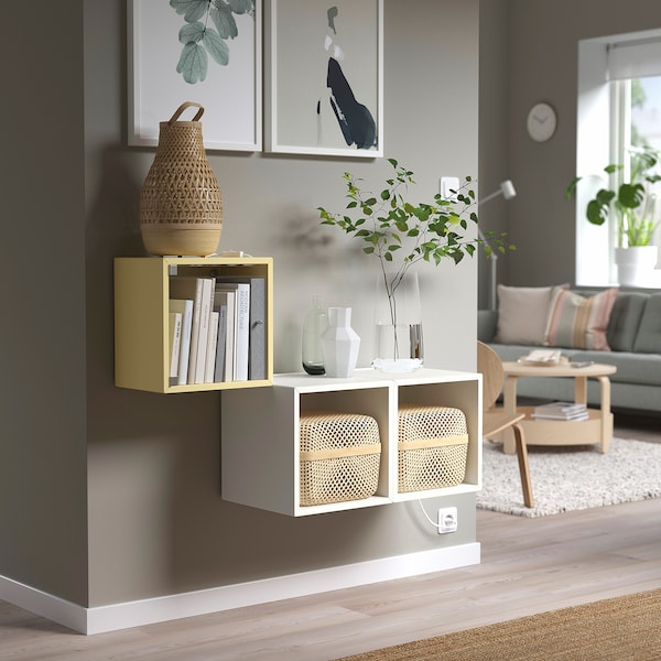 EKET - Wall cabinet with glass door, pale yellow, 35x25x35 cm