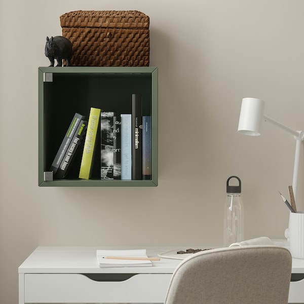 EKET - Wall cabinet with glass door, grey-green, 35x35x35 cm