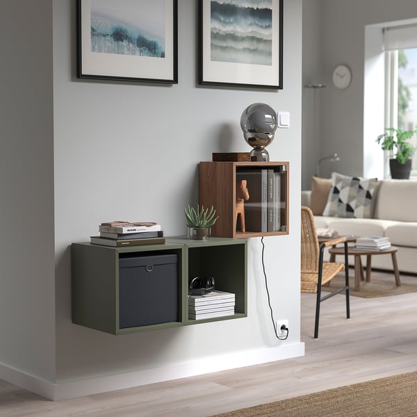 EKET wall cabinet with glass door, brown walnut effect, 35x25x35 cm