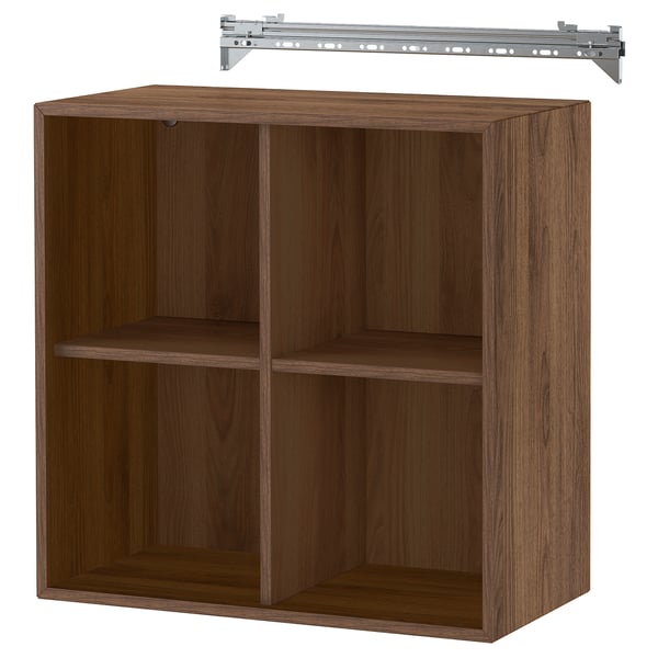 EKET wall-mounted shelving unit w 4 comp, walnut effect, 70x35x70 cm