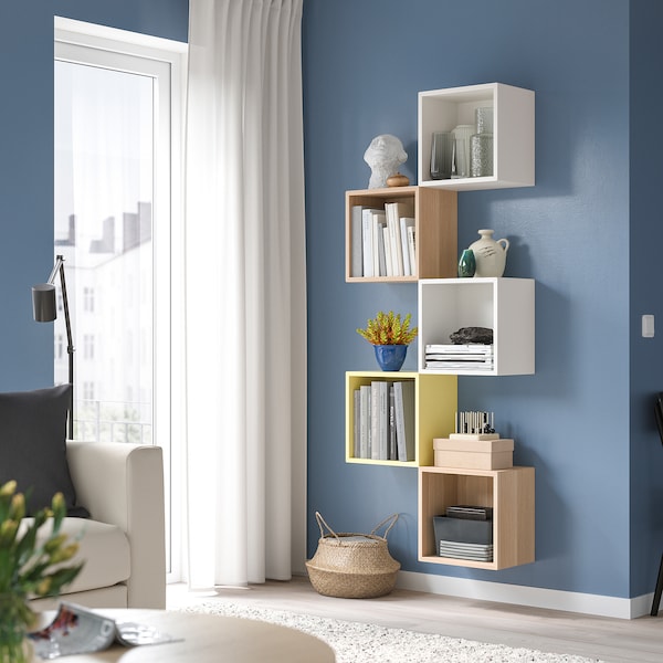 EKET - Wall-mounted shelving unit, white stained oak effect, 35x25x35 cm