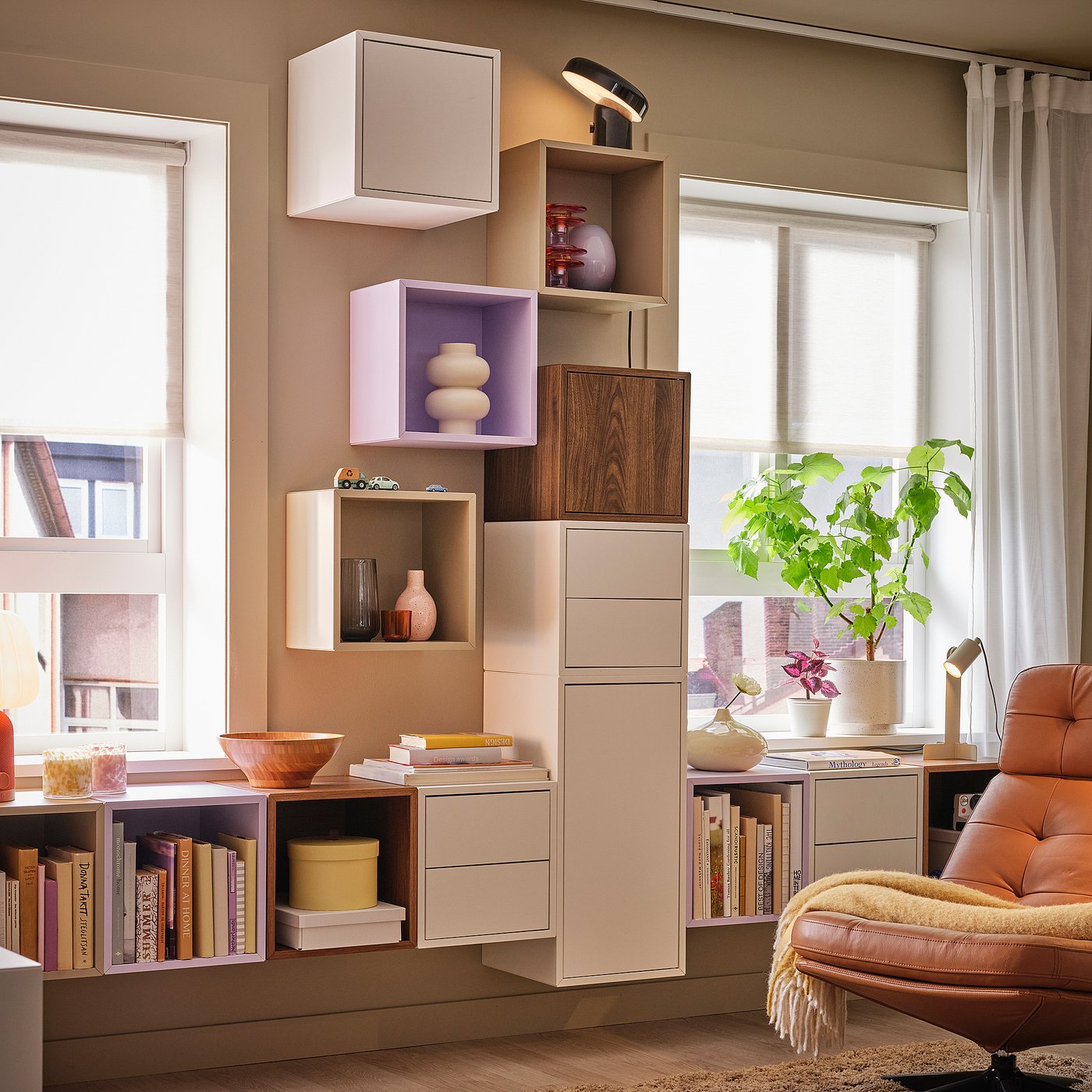 EKET wall-mounted shelving unit, pale lilac, 35x35x35 cm