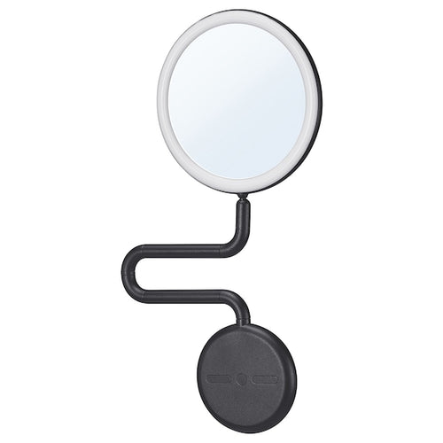 EKFÄNN mirror with integrated lighting, dimmable wall mounted/black, 20 cm