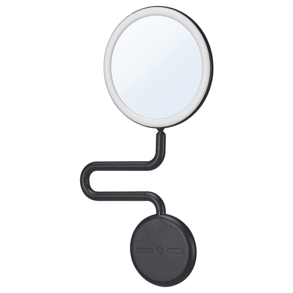 EKFÄNN mirror with integrated lighting, dimmable wall mounted/black, 20 cm