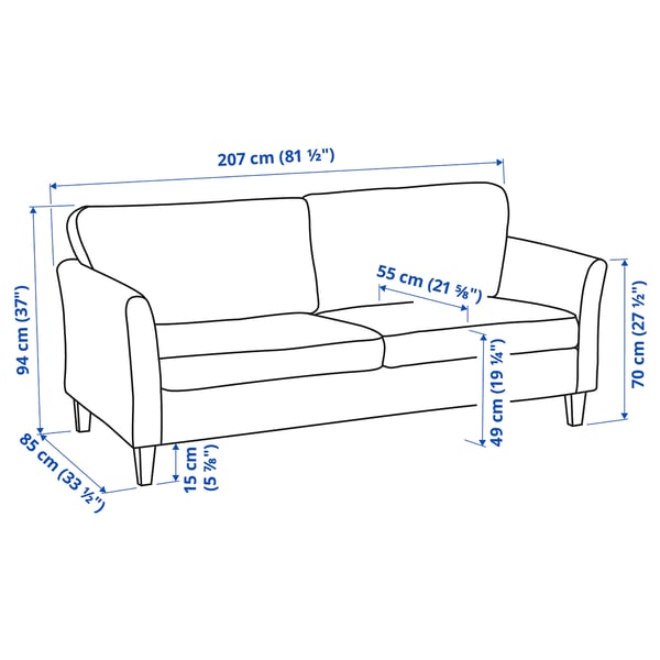 EKHOLMA 3-seat sofa, Kilanda brown-red, 207 cm