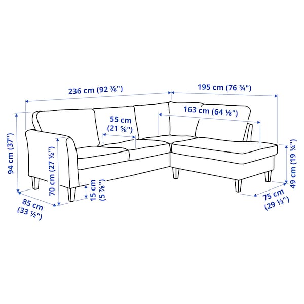 EKHOLMA - 4-seater corner sofa termin aper, Hemmesta gray-beige