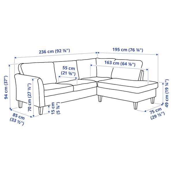 Ikea EKHOLMA - 4-seater corner sofa termin aper, Hemmesta gray-green