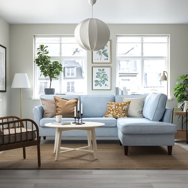 EKHOLMA corner sofa, 4-seat with open end, Kilanda pale blue, 236 cm