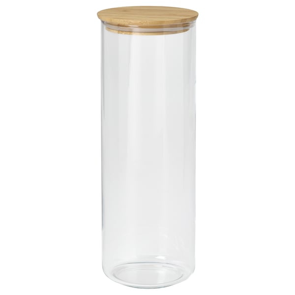 EKLATANT Container with lid - transparent glass/bamboo 1.8 l , 1.8 l