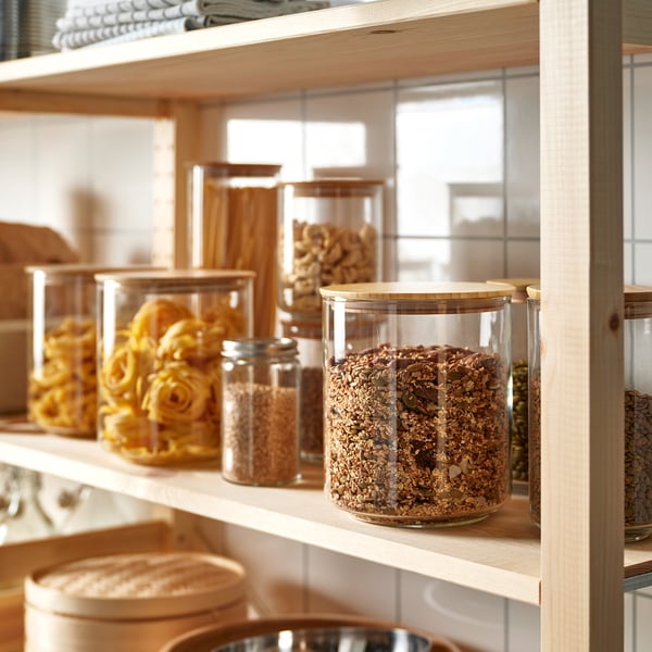 EKLATANT container with lid, clear glass/bamboo, 2.3 l