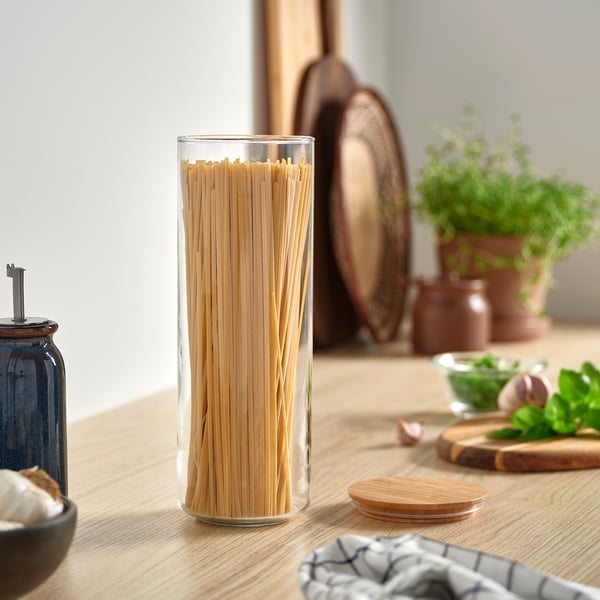 EKLATANT jar with lid, clear glass/bamboo, 1.8 l