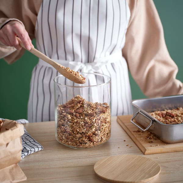 EKLATANT jar with lid, clear glass/bamboo, 2.3 l