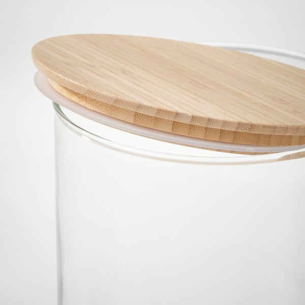EKLATANT container with lid, clear glass/bamboo, 2.3 l
